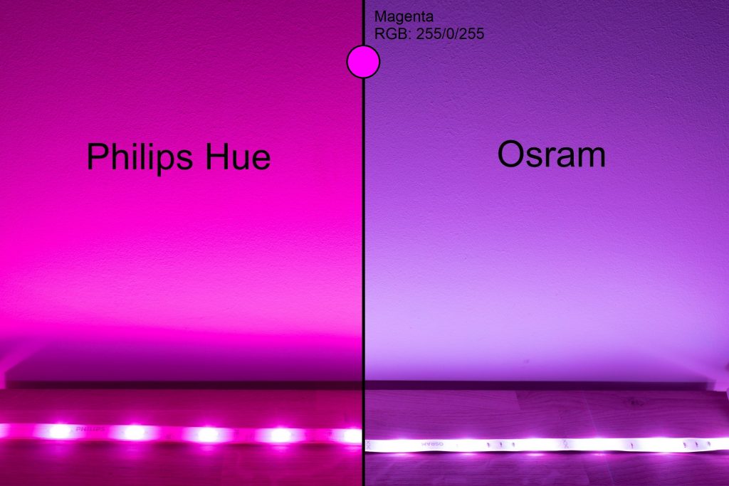Philips Hue vs Osram - Magenta Vergleich