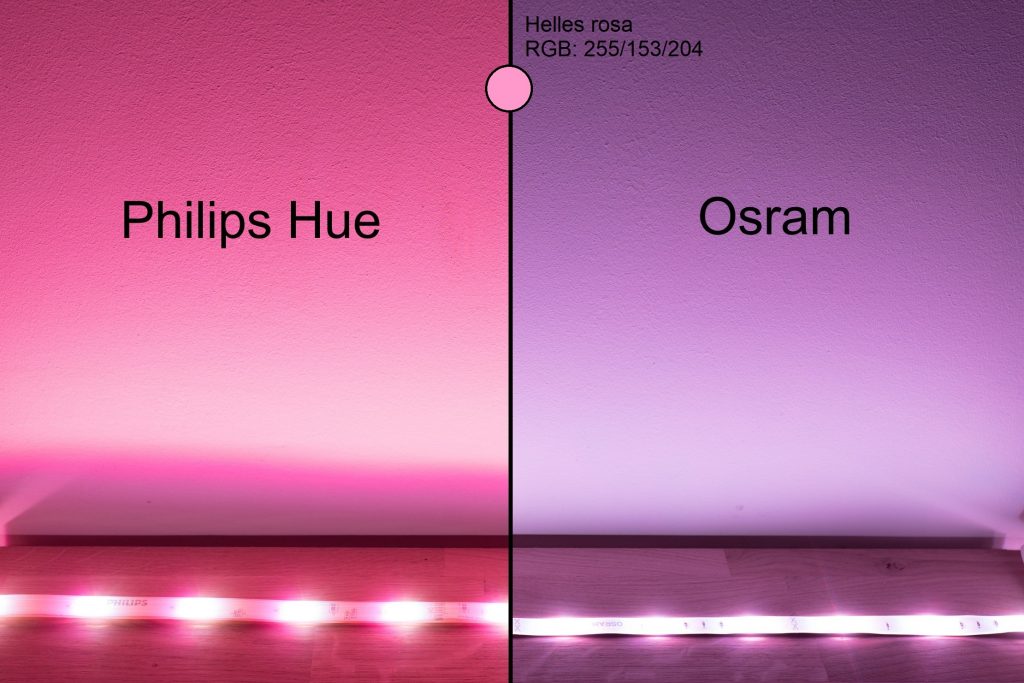 Philips Hue vs Osram - Rosarot Vergleich