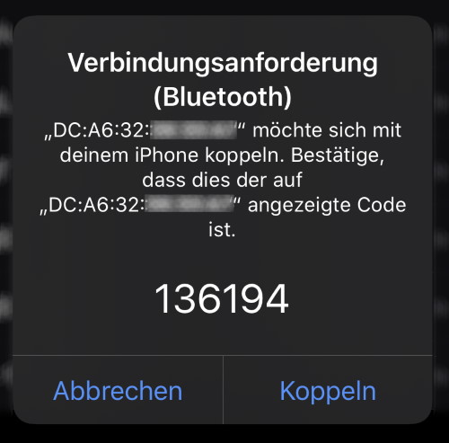 iPhone -Bluetooth-Schlüssel Bestätigung
